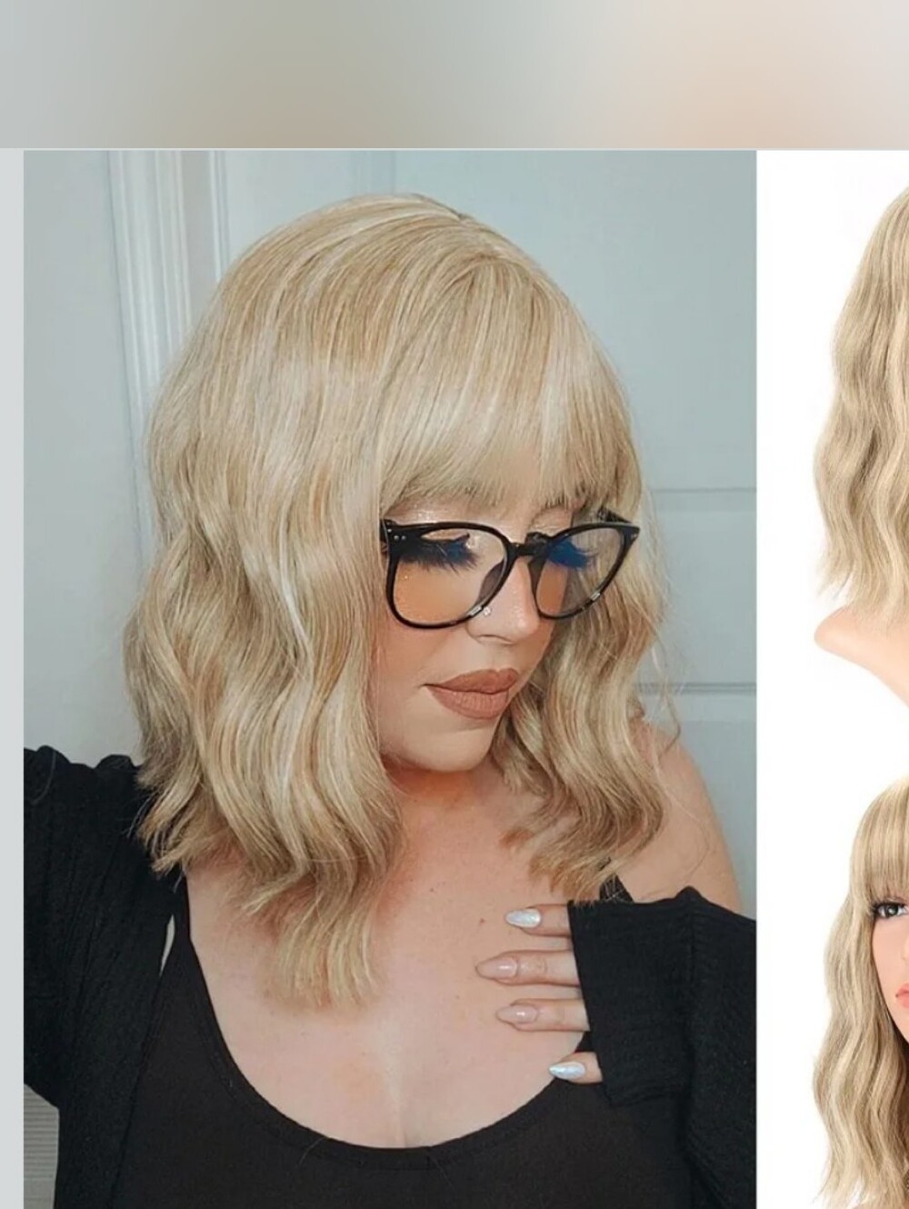 Blonde Wave Short Bob Wigs With Air Bangs Shoulder Length Wig For Women and Girl - Picture 2 of 14